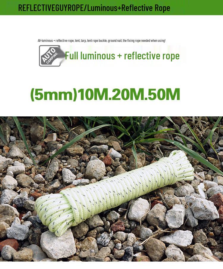 50m Luminous Reflective Camping Rope: Thickened, Windproof Tent & Awning Fixing Rope