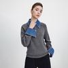 Navigare Women's Denim Patchwork Shirt Collar Knit Sweater