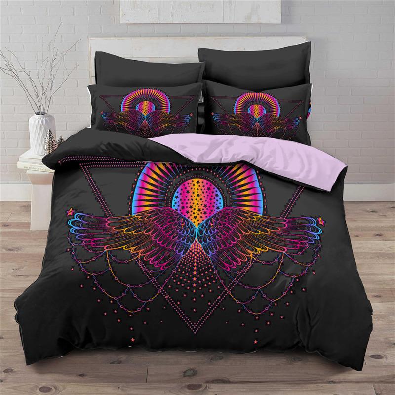 3D Geometric Bedding Set Bohemian Style Sun Eye Star Floral Wing Abstract Pattern Print Duvet Cover Microfiber King Quilt Cover