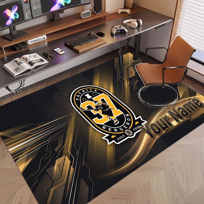 Индивидуальный ковер с принтом узора Boston Bruins, именем и текстом, мягкий, нескользящий напольный ковер для домашнего интерьера