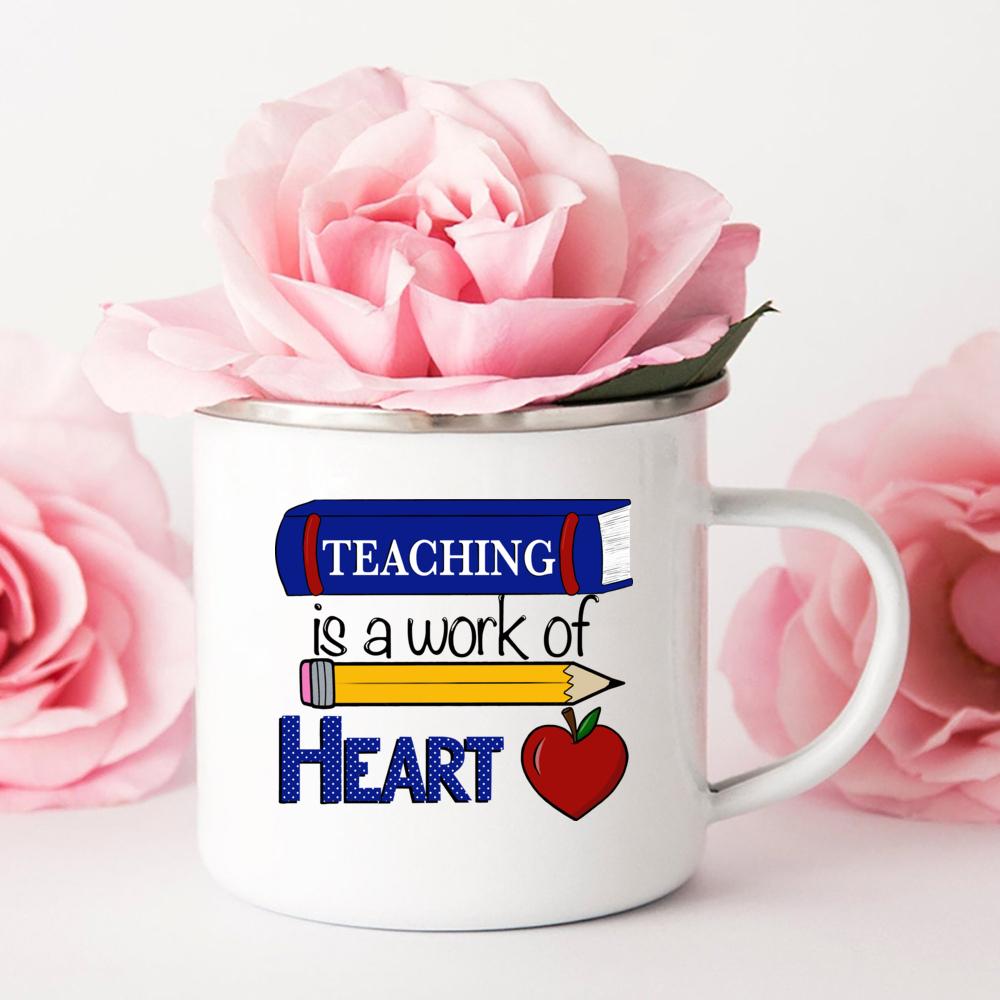Teaching Is A Work of Heart Printed Enamel Mug Friends Original Mugs Coffee Cups To Sublimate Stainless Cup Drinkware Cupshe Bar
