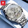 OLEVS Automatic Man Watch Skeleton Flywheel Luxury Original Mechanical Wristwatch Waterproof Stainless Steel Men's Watches 7091