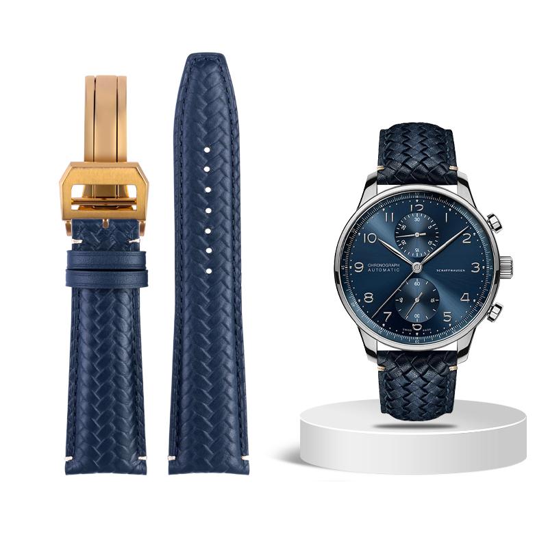 Высококачественный плетеный ремешок для часов из коровьей кожи для IWC IW344205 IW371614 IW500713 PORTUGIESER Portofino Синий мягкий кожаный ремешок для часов 22 мм