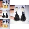 Sweet Elegant Korean Button Tassel Pendant Personality Long Temperament Earrings