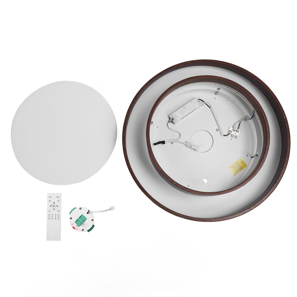 LED Ceiling Light Fixture Walnut Wood Grain Flush Mount Round Remote Control Light 3 Color Changeabl