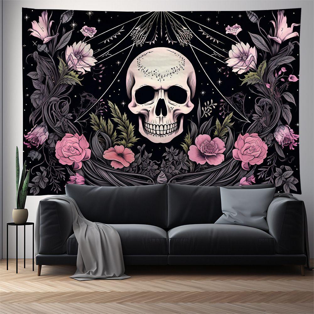Vikama Skull Wall Hanging Tapestry Pink Hippie Gothic For American Boho Style Living Room