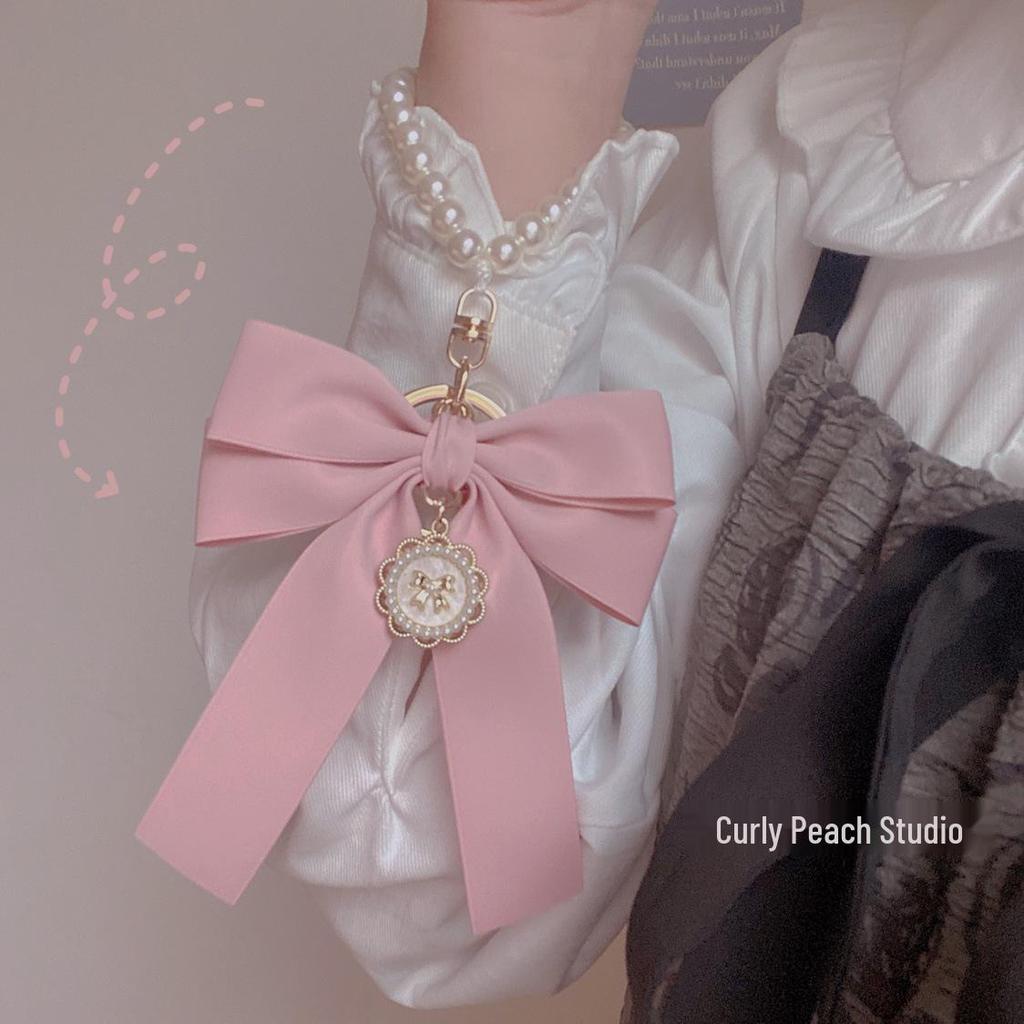 Matte Pearl Bow Keychain Pendant for Girls
