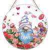 Знак на День святого Валентина с гномом и цветочным принтом «Любовь» из дерева, розовые и красные розы, цветочные гномы, деревенские знаки, 14 февраля, круглая дверная вешалка на День святого Валентина