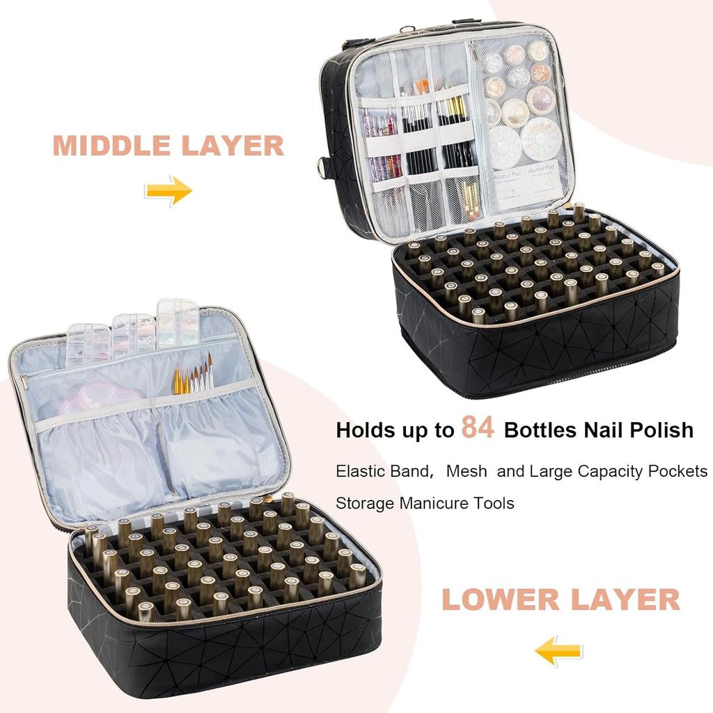 Премиальное чувство съемного большого объема 3 слоя лака для ногтей сумка для хранения может хранить 84 бутылки лака для ногтей световой короб