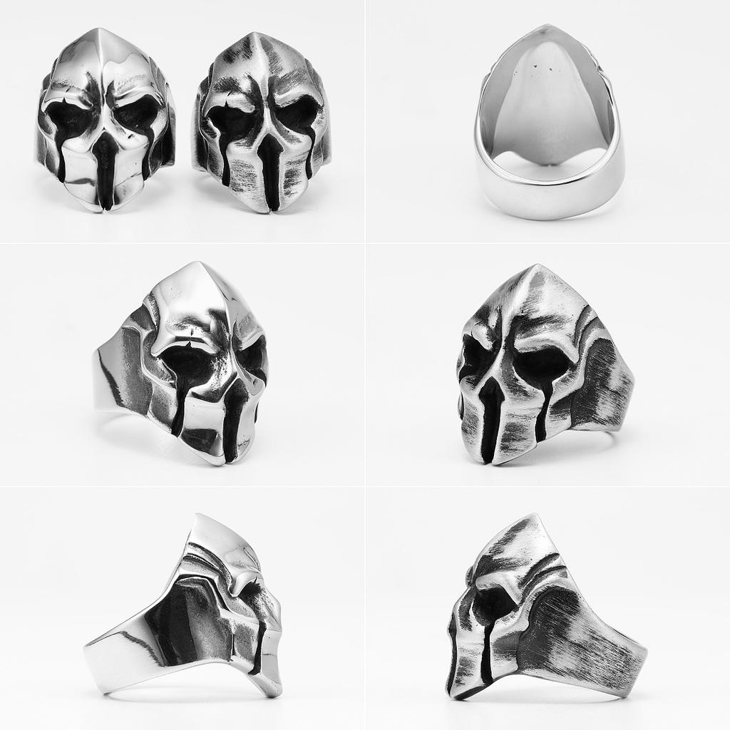 Мужские кольца из нержавеющей стали, спартанский шлем, воин, череп, панк-рок, готика, для байкера, мужчины, мальчика, ювелирные изделия, креативный подарок