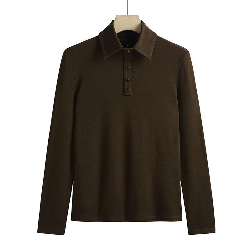 Женская модная футболка с отворотом из хлопка, удобная внутренняя одежда, модная женская футболка с длинными рукавами, нижняя рубашка, облегающий топ