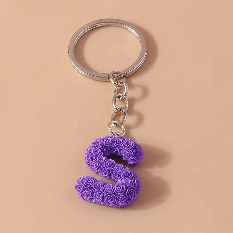 New Creative Flower Initial 26 Letter Keychain A-Z Alphabet Keyring Pendants for Women Girls Handbag Decor Jewelry Accessories