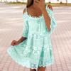 Lady Casual Summer Lace Half Sleeves Scoop Neck Short Dress