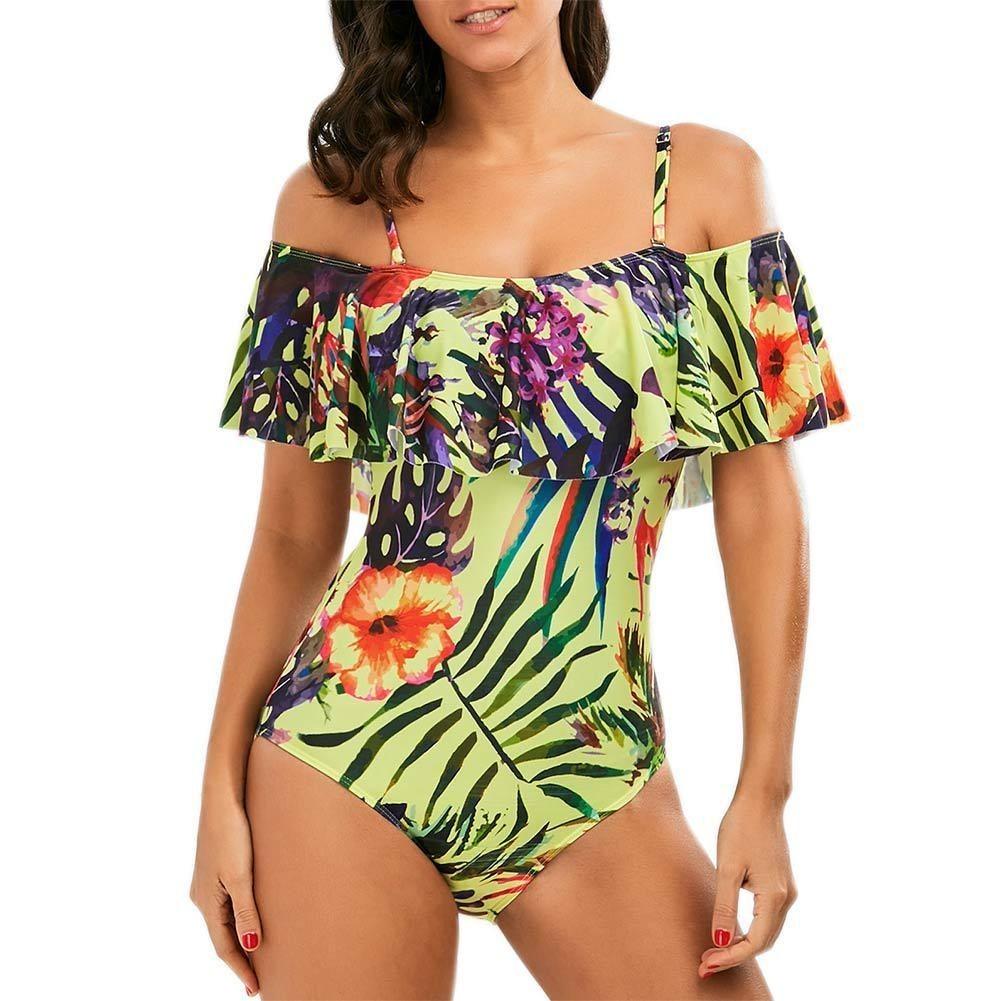 One Woman Piece Swimsuit Ruffles Floral Printed Monikini Padded Bathing Suit