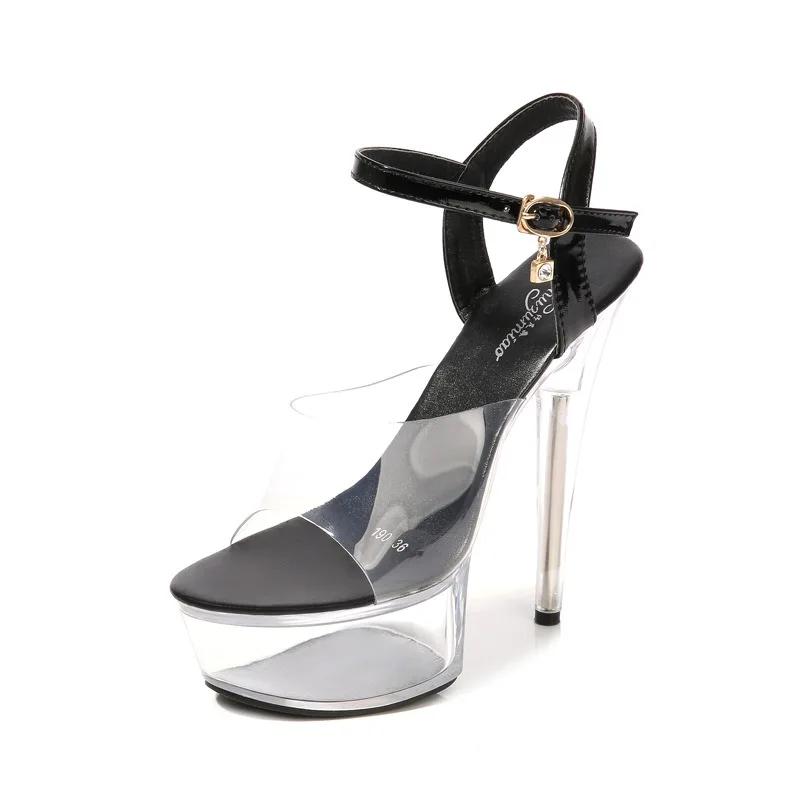 34-43 Sexy Super High Heel Shoes 15CM Slim Heel Platform Sandals Transparent Crystal Shoes Wedding Shoes Banquet