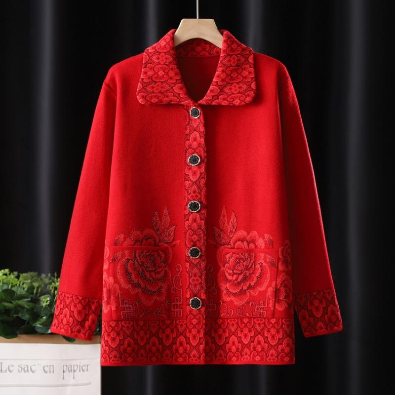 Бабушкин свитер Мама носит Тонкий вязаный кардиган Свободный Жакет для пожилой женщины Весенняя куртка Одежда для пожилого мужчины Женская