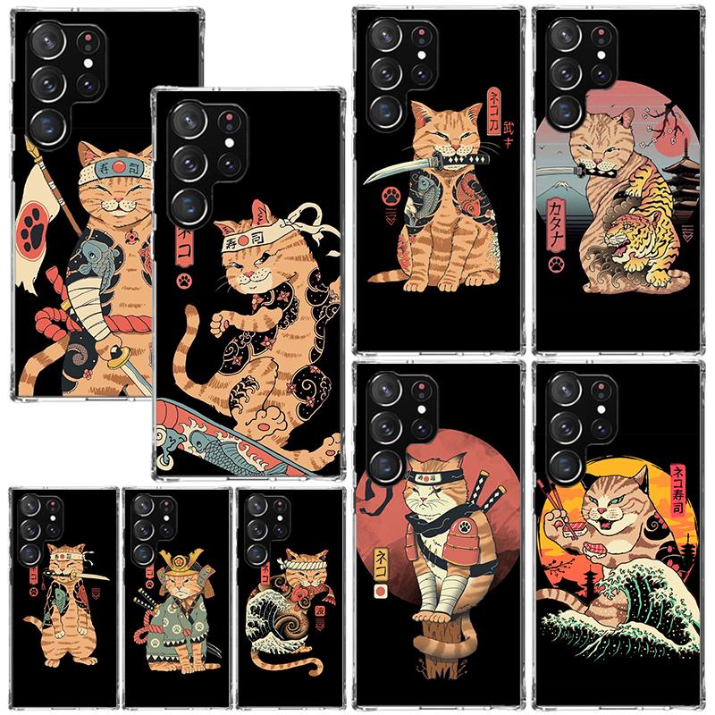 Ramen Sushi Samurai Tattoo Cat Phone Case For Samsung Galaxy S26 S25 Edge S24 FE S23 S22 Ultra S21 Plus S20 + Art Fundas Back Co