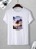 Seaside Print Men's Comfy T-shirt, Graphic Tee Men's Summer Outdoor Clothes, Men's Clothing, Tops For Men