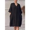 Women's Cotton Linen Solid Color Casual V-neck Elegant Long Casual Dresses