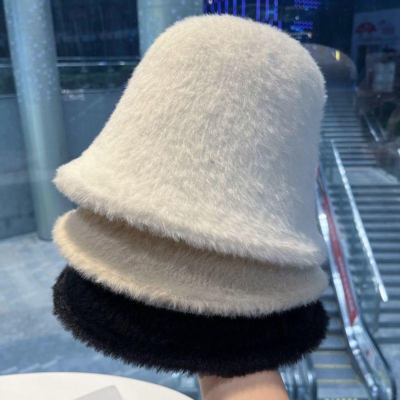 Плюшевая шляпа рыбака Детская осенне-зимняя теплая вязаная панама Модная белая шляпа-ведро