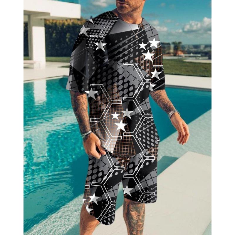 Новый мужской комплект одежды, летний наряд, футболка с 3D-принтом, шорты, 2 предмета, свободный спортивный костюм, повседневный спортивный костюм Love Eagle