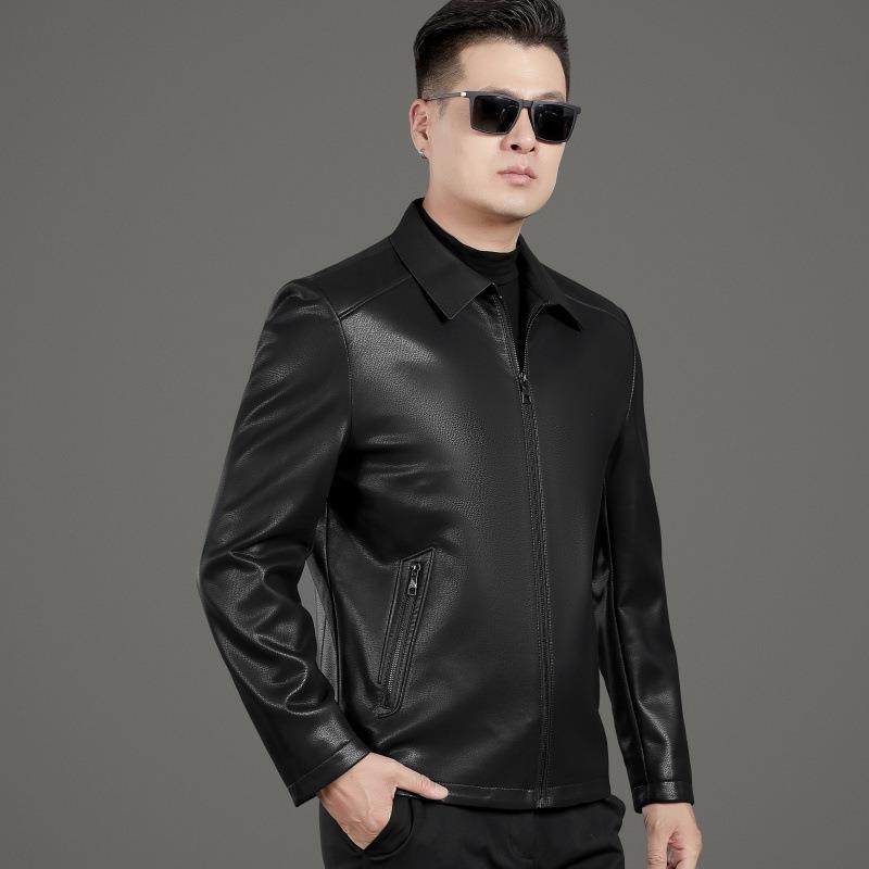 Весна и осень, новая мужская кожаная куртка из овчины, деловая куртка для папы среднего возраста из мягкой кожи с лацканами