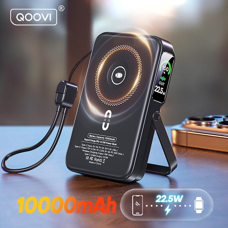 QOOVI Беспроводной Power Bank Qi2 10000 мАч PD20W Быстрая зарядка Внешний аккумулятор Портативное зарядное устройство Для iPhone Samsung iWatch Airpod