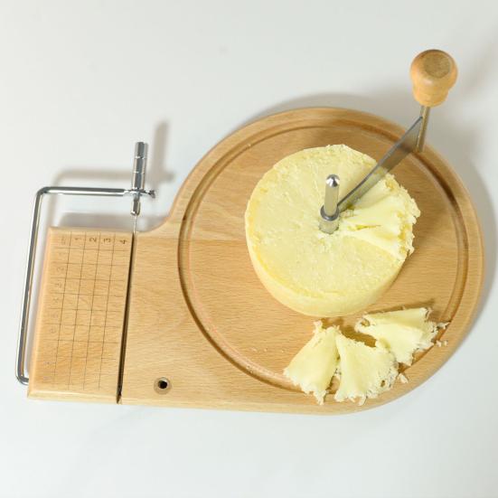 Cheese Curler Wheel Slicer Stainless Steel Cheese Shaver Cutter Hard Cheese Chocolate Beech Wood Base