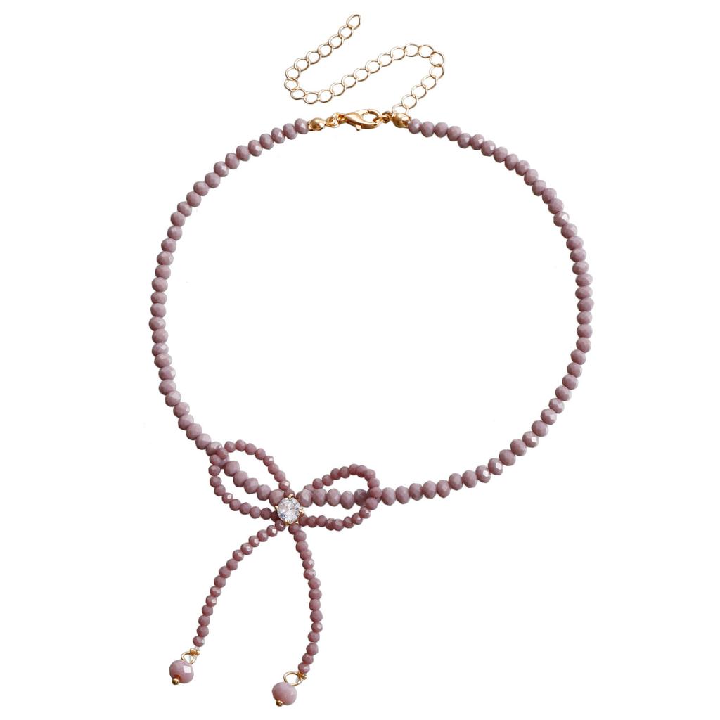 Jewelry Temperament Beaded Black Crystal Bow Necklace Choker Simple Handmade Necklace