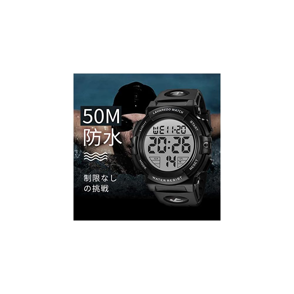 Senors Цифровые спортивные часы Мужские 50м Водонепроницаемые Многофункциональные Светодиодный дисплей Уличные часы Черные