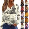 Women's T Shirt Tee Halloween Print Button Long Sleeve Daily Weekend Fashion Basic V- Neck Regular Top