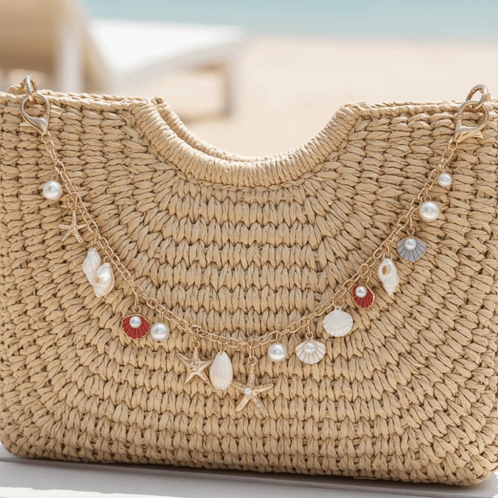 Metal Chain Bag Charms Accessory Lanyard Bag Chain Starfish Conch Pearl Bag Pendant Bag Ornament