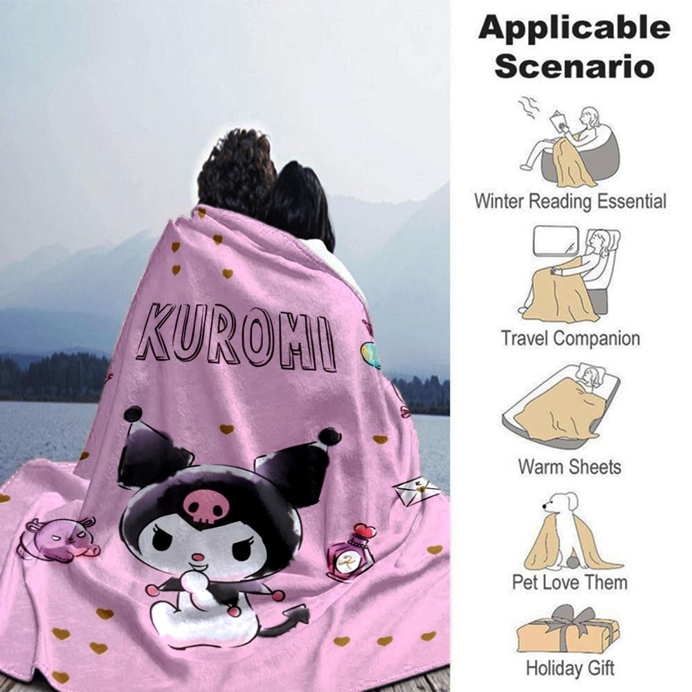 Kuromi'S Balloon Adventure Flannel Blanket Super Soft Warm Cozy Blanket For Sofa Bed Office Travel Allseason Home Decor Gift
