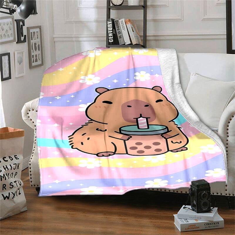 Kapibara Flannel Blanket Soft Warm All-Season Throw, Design for Camping, Car Travel, Hiking Sofa, Bed, Office Perfect Gift for Parties
