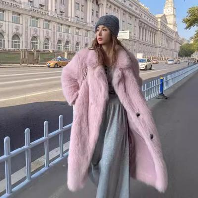 Пальто Тока свободного кроя из искусственного меха, женское с большим воротником, длинное, осенне-зимнее, пальто из лисьего меха