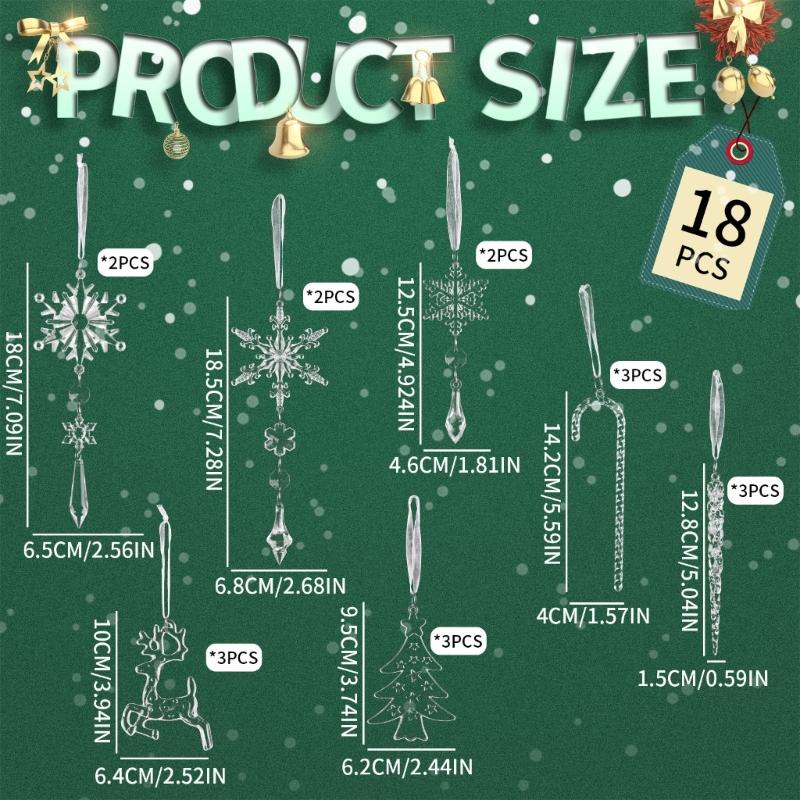 18 Pcs Acrylic Elk Snowflake Icicle Ornaments Lovely Christmas Tree Decorations For Home Party Outdoor Indoor