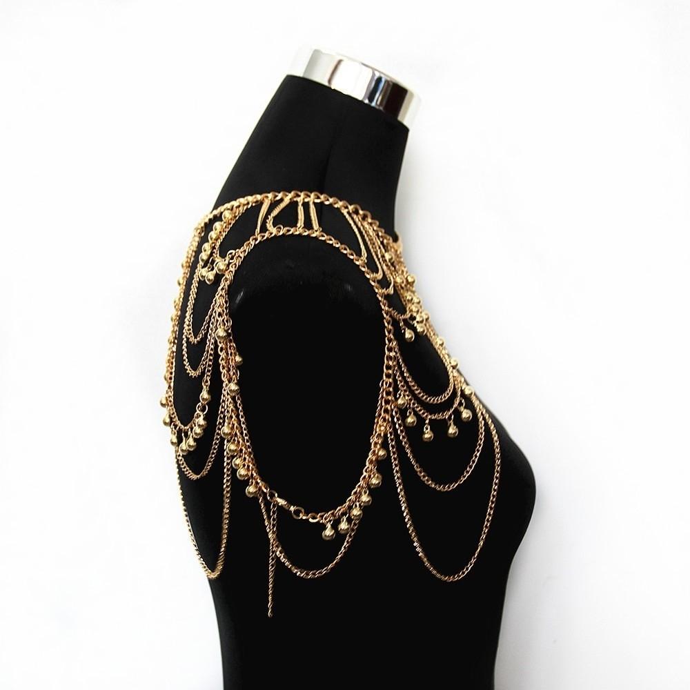 Layered Tassels Costume Armband Gold Body Chain Vintage Necklace Shoulder Chain Ladies