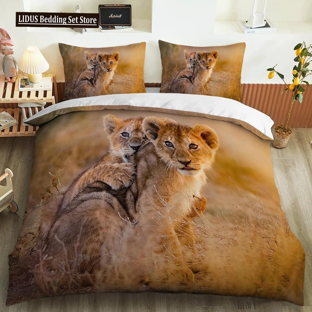 Комплект пододеяльника Тигр Лев Леопард Тема Животные 3D Комплект постельного белья Размер Кинг Куин Для Детей Мальчика Девочки Подростков Полиэстер Чехол для одеяла