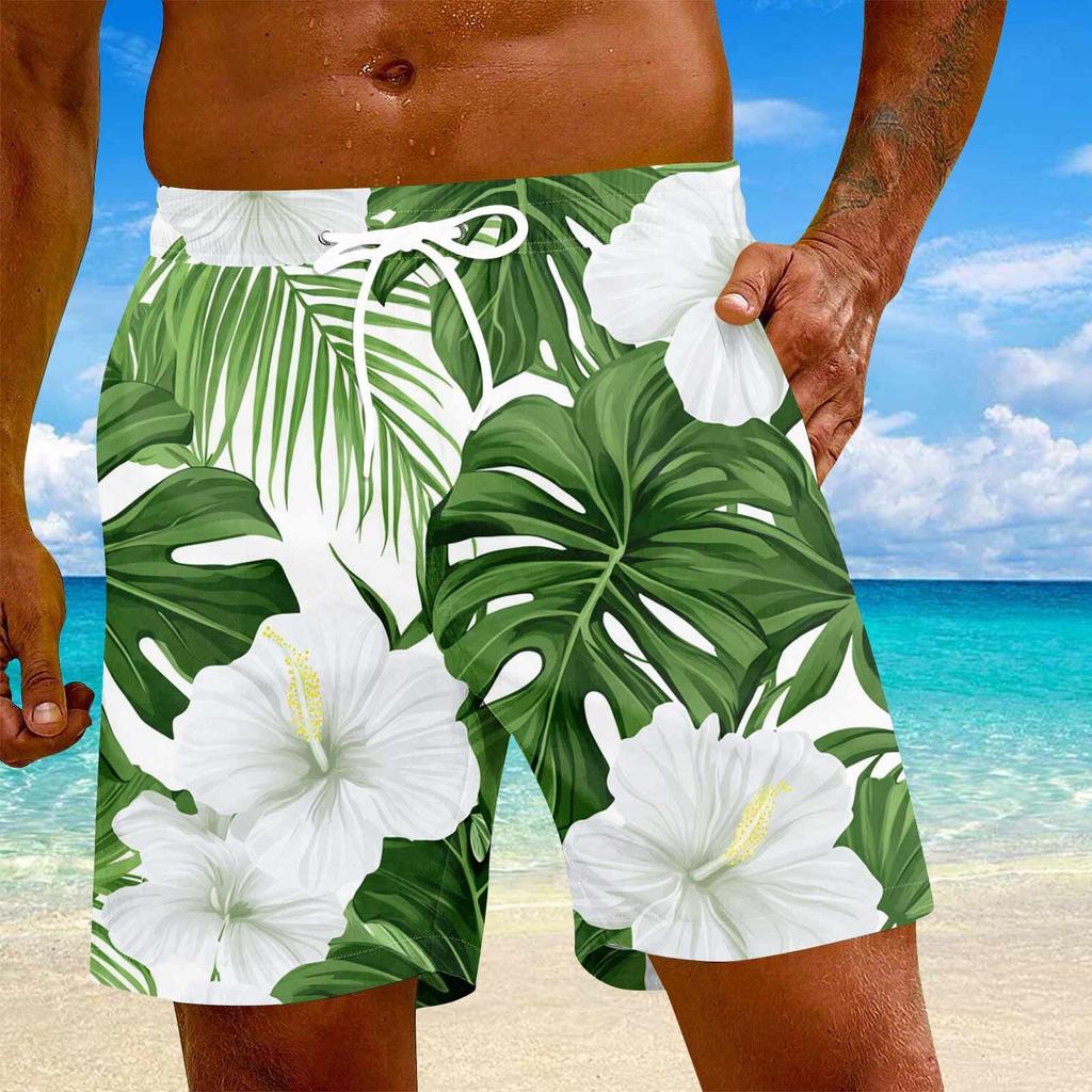Men's Fashion Hawaiian Print Elastic-Waisted Casual Yoga Pants Beach Shorts