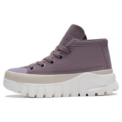 Ботинки Li Ning из кожи, толстая подошва, нескользящая, износостойкая, средняя, спортивная, повседневная обувь, женские ботинки цвета баклажана и фиолетового AZGS144-2