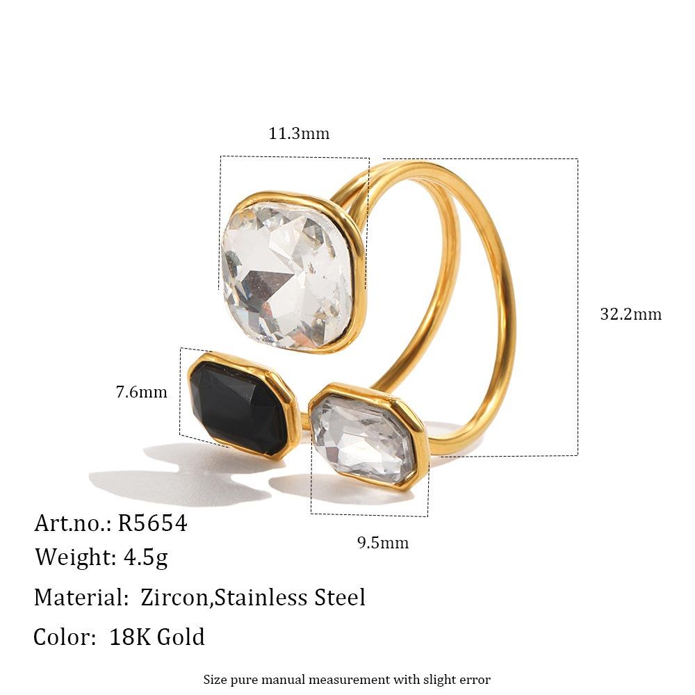 Rhinestone Open Ring Stainless Steel Fashion Ring Colorful Waterproof Ring For Women