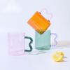 Colored Glass Cup with Wave Handle Coffee Breakfast Cup  Large Capacity Milk Cup Microwaveable  Cross-border
