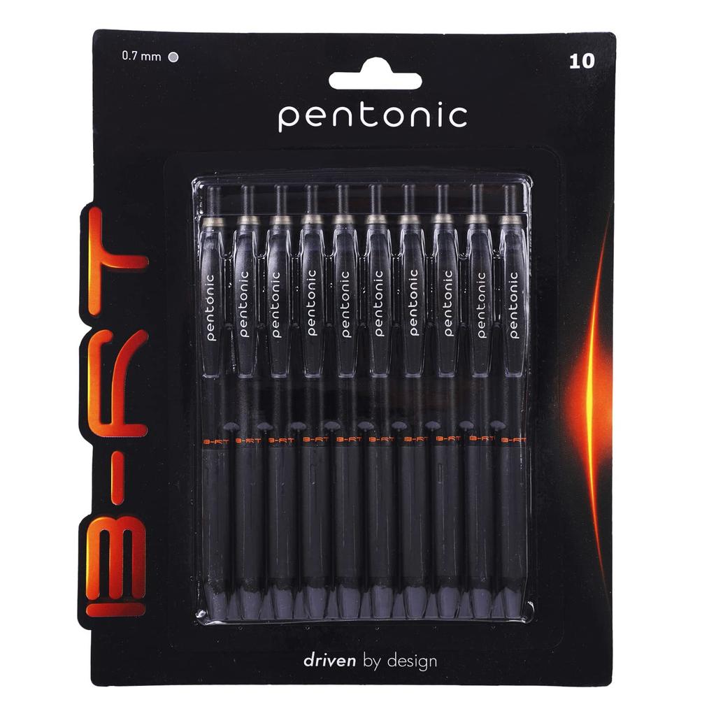 Pentonic B-RT 0.7mm Retractable Ball Point Pens Black Ink With Refills Combo Pack of 1 (10 Pcs Pens with 10 Pcs Refills) For Office School Writing Use
