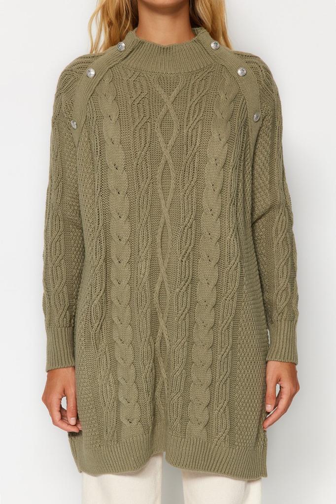 Женский модный стильный свитер в хиджабе, аксессуар цвета хаки, плетеный трикотаж с детальными волосами, свитер