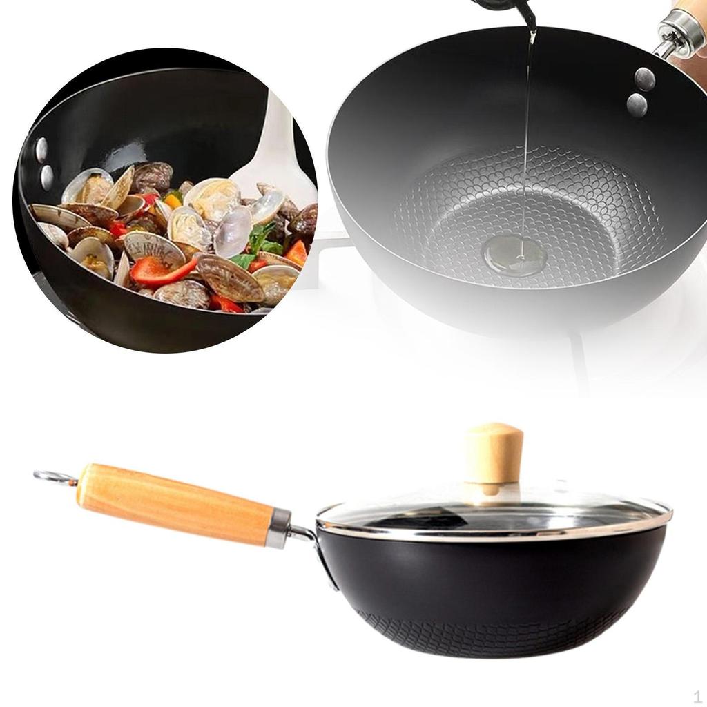 Iron Frying Pan Non-stick Wok with Lid Electric Induction All Hobs Open Flame Cooking