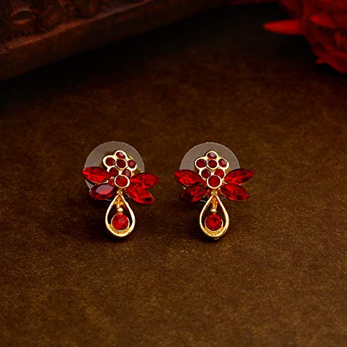 Женские серьги-гвоздики Estele Gehena из металла цвета красного золота с цветком и бабочкой из цинкового сплава