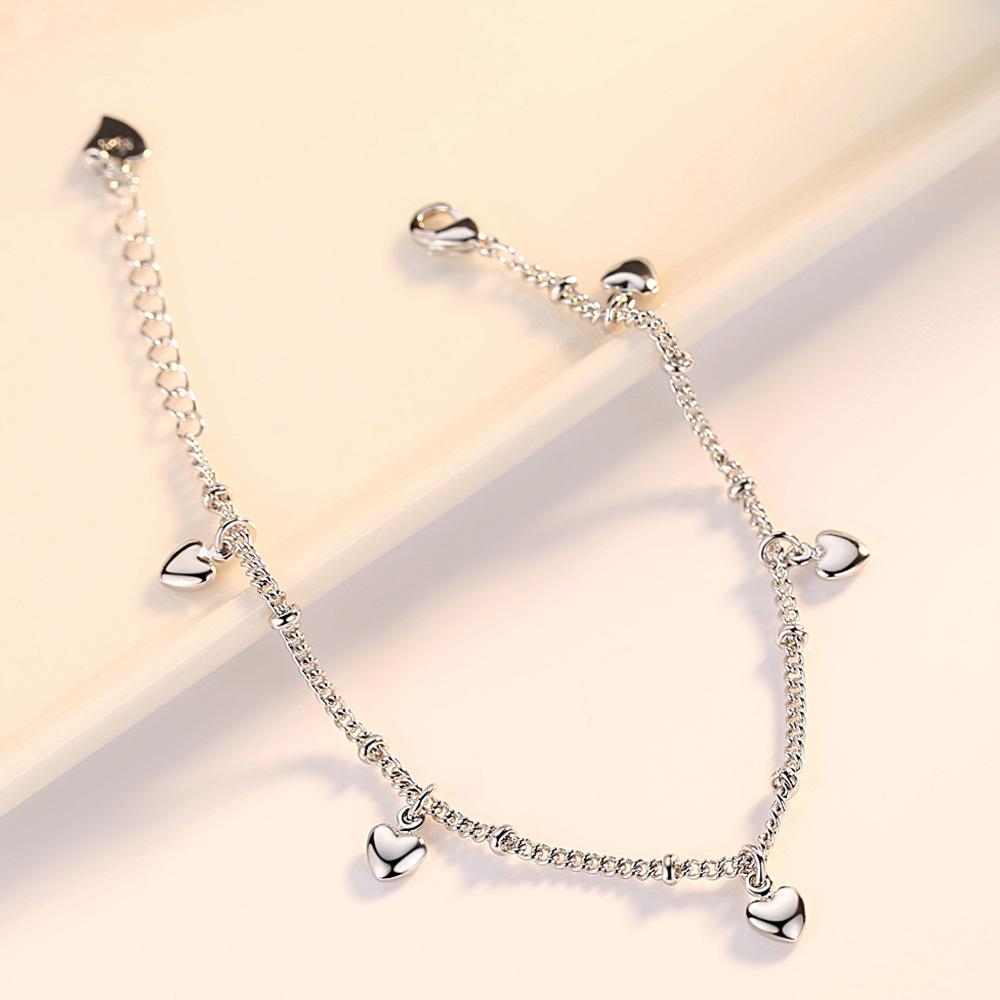New Silver Plated Handicrafts Creative Bracelet Wholesale for Women's Fashion Heart Connecting Heart Shaped Water Diamond Heart Hand