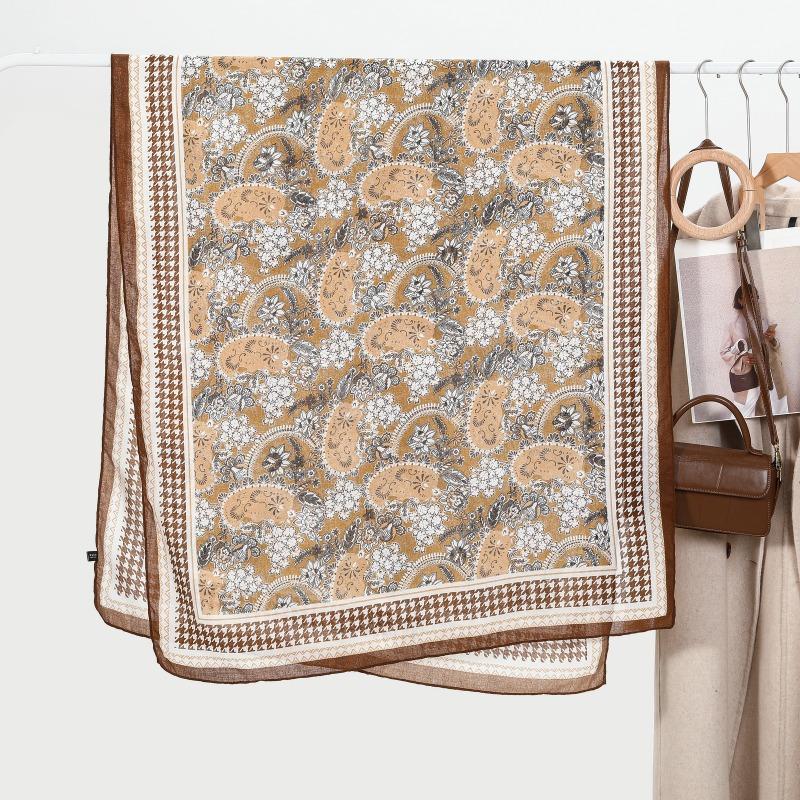 Women's Cotton and Linen Long Scarf Thin Shawl Spring and Autumn Versatile Print Large Size Scarf Beach Towel