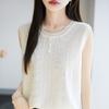 Летний новый французский жилет без рукавов, женская блузка с круглым вырезом, кружевной топ-футболка, связанный крючком