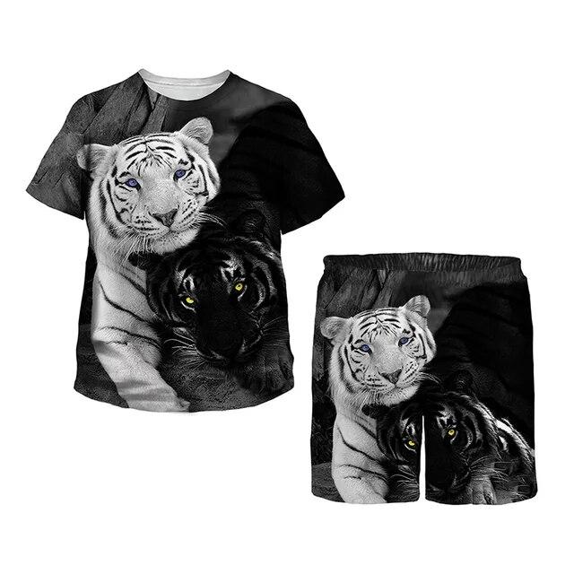 Детская одежда для детей от 1 до 14 лет, модный костюм для мальчиков и девочек, летняя детская футболка с короткими рукавами и тигром, повседневная уличная одежда с 3D принтом